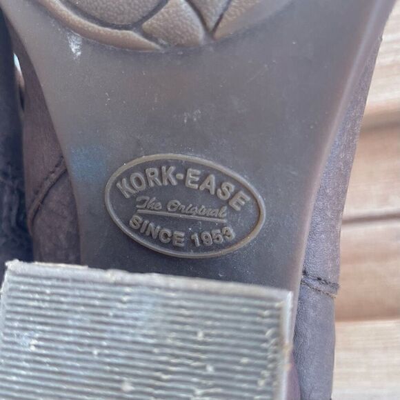 Kork Ease Boots Womens 7.5 Isa Ankle Booties Brown Leather Side Zip Buckle Block - Picture 9 of 10